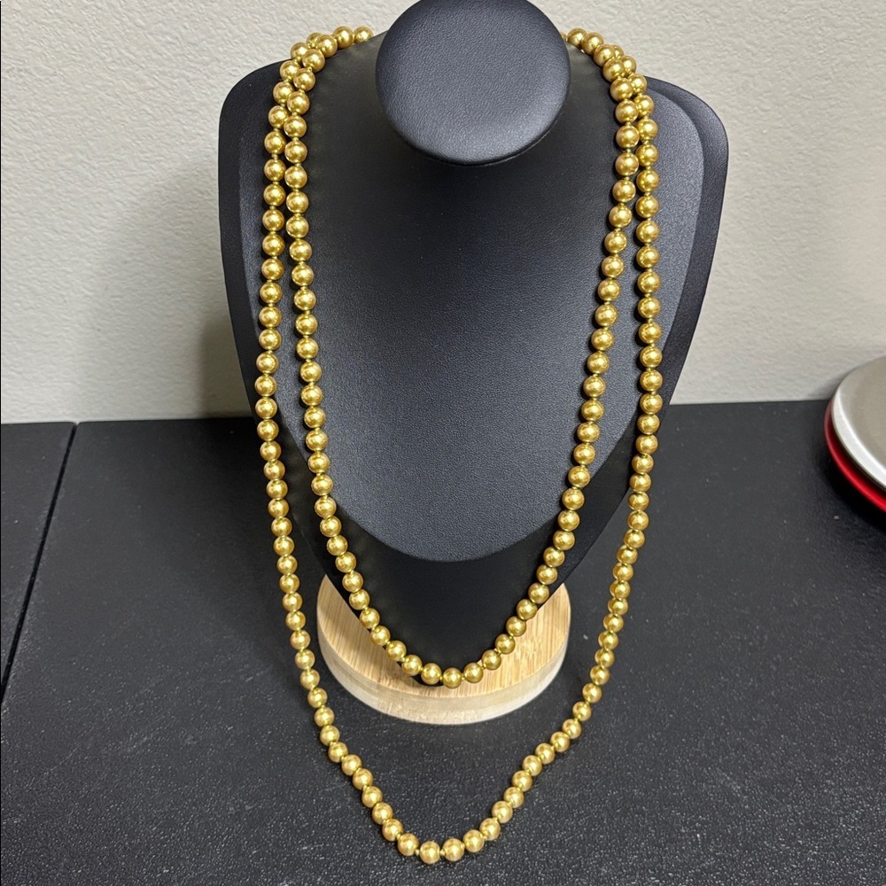 Kissaka Freshwater Pearl Long Strand Elegant Gold Tone Beaded Necklace